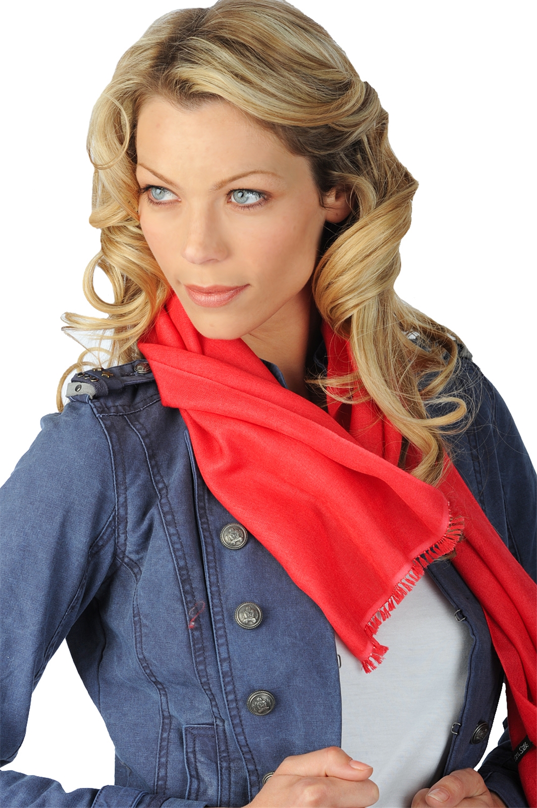 Cashmere & Zijde accessoires sjaals scarva fel koraal rood 170x25cm